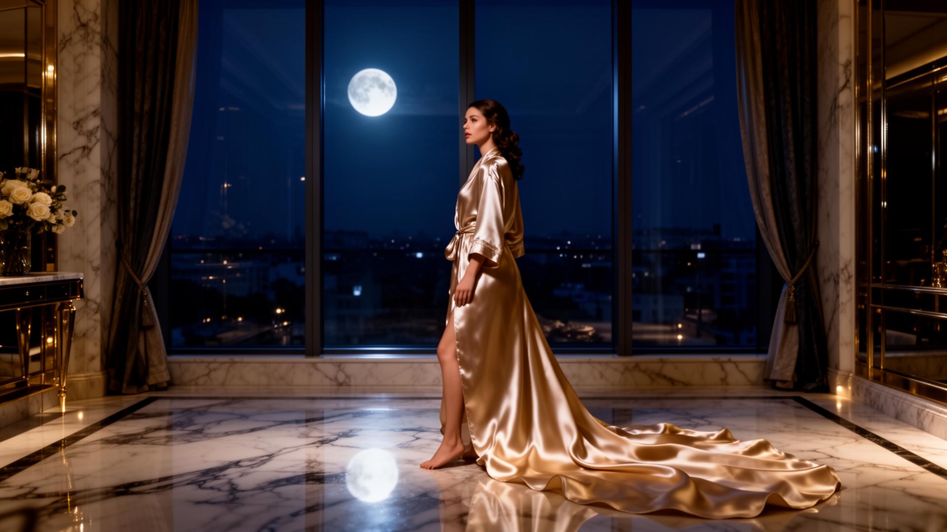 Luxury penthouse at night with moonlight